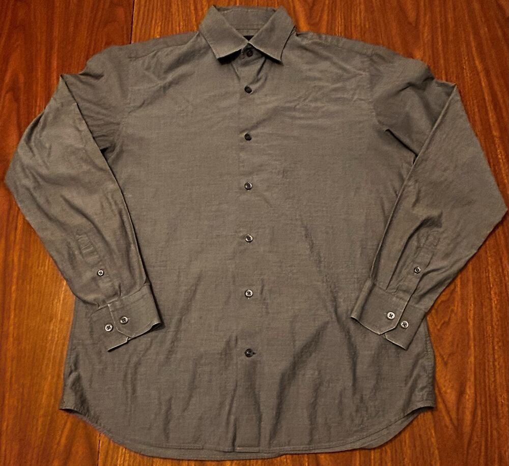 Banana Republic Slim Fit Stretch Poplin Button-Up Dress Shirt Gray - M (15-15.5)